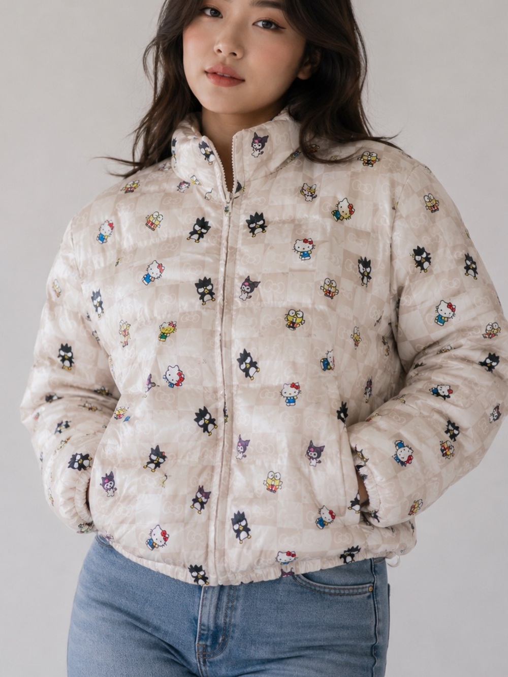 OOAK Vintage Hello Kitty x Badtz-Maru Puffer Jacket Size M New Y2K Kawaii Rare